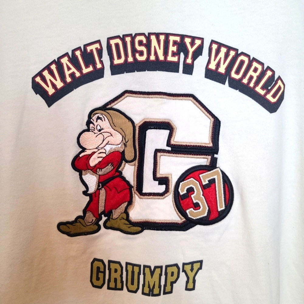 Vintage Walt Disney World Grumpy Graphic Print Varsity Collegiate Tee - Picture 4 of 10
